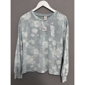 NWT American Rag L Cie Floral Light Fleece Crew Neck Sweater Top Teal